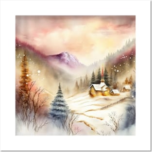 Chritsmas Snow Winter Watercolor Landscapes series 11 Posters and Art